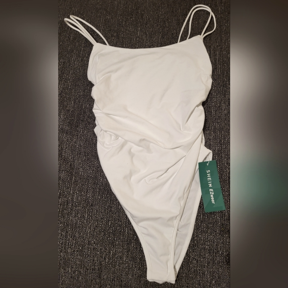 White Bodysuit with Slimming Ruching